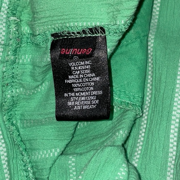 EUC Volcom Green with White Stripes Strapless Mini Dress with Pockets Size XS - Picture 7 of 8